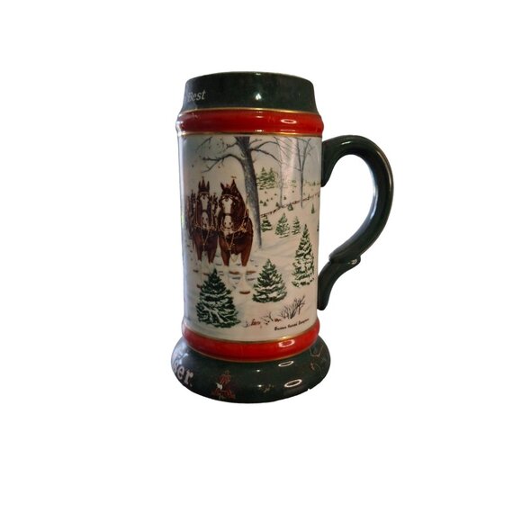 1991 Budweiser Holiday Stein The Season’s Best Clydesdale Beer Mug Ceramarte - Picture 2 of 9